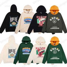 3UXS 2023 New Mens Hoodies Rhude Hooded Men Women Designer Fashion Popular Letters Printing Pullover Winter Sweatshirts