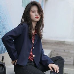 Women's Suits Navy Blue Blazers Clothing Loose Outerwear Crop Solid Female Coats And Jackets Short On Promotion Offer In