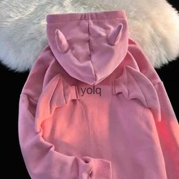 Women's Hoodies Sweatshirts New women hooded sweater devil angel wings spring and autumn gothic style ins tide loose solid Colour coupleyolq