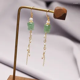 Dangle Earrings Original 14K Gold Filled Natural Freshwater Pearl Lotus Jade Flower Ladies Tassel Drop Jewellery Women Christmas Gift