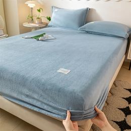 Velvet Thermal Bed Sheet Plush Fabric Mattress Cover For Winter Linen Set Single Double King Queen 240116