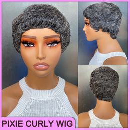 New Style Malaysian Peruvian Indian Brazilian Wine Grey 100% Raw Virgin Remy Human Hair Pixie Curly Regular Short Bang Wig