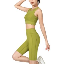 Summer Women's Tracksuit Seamless Yoga Set Sportswear Woman Gym Fitness Sleeveless Crop Top Clothing High Waist Pants Shorts 240115