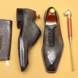 Vintage Mens Dress Genuine Leather 2023 Autumn Designer Fashion Retro Handmade Wedding Social Oxfords Shoes for Man