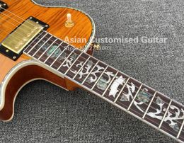 Custom LP Electric Guitar Abalone Flower Inlays Flamed Maple Top & Back Abalone Bindings Gold Hardware Guitarra