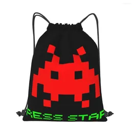 Shopping Bags Press Start Space Invaders Airplane Shooting Game Drawstring Hiking Waterproof Storage Organize Bundle Pocket Rope Bag