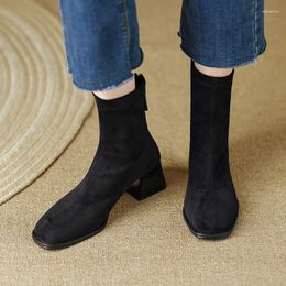 Boots Brand Basic Genuine Suede Leather Warm High Heels Ladies Sock Ankle Shoes Party Wedding Women Pumps Size 41 42