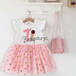 Girl's Dresses Brithday Girl Short Sleeve Cake Dresses Baptism Tutu Dress Baby Girl Clothes Dress Happy Birthday Gifts H240508