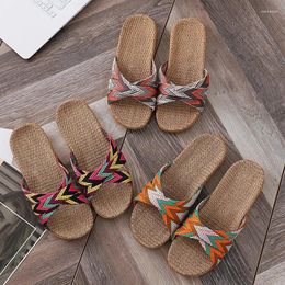 Slippers Woman Comfortable Shoes Summer Flax Slipper Suitable Home Or Beach Use Non-slip Men Women Couples Footwear