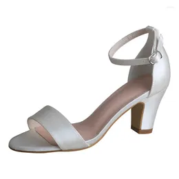 Sandals Wedopus Satin Ivory Wedding Woman Sandal For Bride Block Heel With Ankle Strap