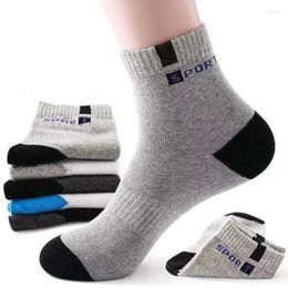 Men's Socks 5 Pairs Breathable Cotton Sports Men Mid-calf Letters Sock Deodorant Business