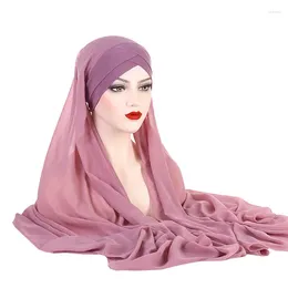 Scarves Women Muslim Chiffon Hijab With Cap Solid Colour Long Scarf Ladies Instant Shawl Head Female Headscarf Apparel Accessories