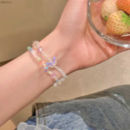 Charm Bracelets Fashion Colourful Butterfly Charm Bracelet Korean Temperament Sweet Crystal Beaded Bracelet Elastic Rope Women Pulseira Jewellery