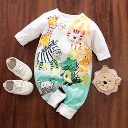 0-12 meter baby jumpsuit cute cartoon animal print cotton comfortable and soft spring and autumn long sleeved newborn clothing 240116