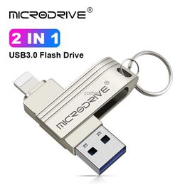 USB Flash Driving iPhone Lightning USB 3.0 Flash Drive 256GB iOS iPad PC Gümüş/Siyah OTG Pen Drive 128GB 2'de 1 Pendrive 64GB bellek çubuğu