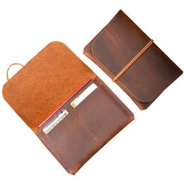 Handmade Mini Leather Wallet Shape Document Bag Card Holder Folder Retro Traditional Nature Cowhide Paper File Storage Case Gift 240116