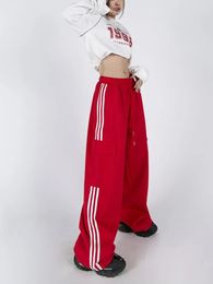 Jmprs Striped Women Cargo Pants American Style High Waist Fashion Y2K Streetwear Loose Wide Leg Female Hip Hop Sweatpants 240115