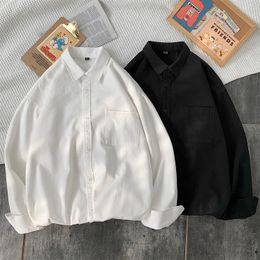2023 Summer Long Sleeve Solid Cargo Shirt Men Loose Korean Fashion Brand Tops Male Streetwear Harajuku Casual Shirts Coat 240115