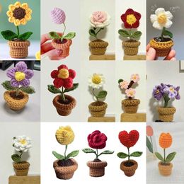 Decorative Flowers Crochet Hand-knitted Flower Potted Plants Homemade Finished Artificial Pot Birthday Desktop Decor Gifts