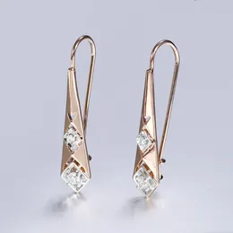 Dangle Earrings Long Drop For Women Girls 585 Rose Gold Color Geometric Rhombic CZ Stones Fashion Jewelry LGE315