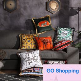 Top Designer European-Style Light Luxury Velvet Duplex Printing Tassel Pillow Sofa Cushion Office Waist Cushion