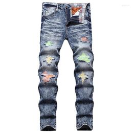 Men's Jeans 2024 Fashion Mens Cotton Ripped Hole Casual Slim Drop Men Trousers Male Hip Hop Denim Pants