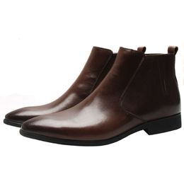 Classic Mens Cowboy Leather Brown Ankle British High Cut Zip Shoes Footwear Dress Boots Slip-on Shoes