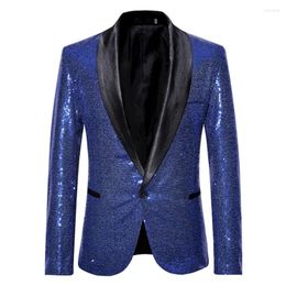 Men's Suits Shiny Blue Sequin Glitter Blazer Nightclub Prom Suit Jacket For Men Costume Homme Stage Clothes Singers Performance