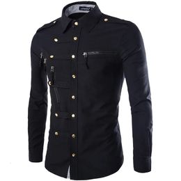 SpringAutumn Men Long Sleeve Cargo Shirt Casual Slim Fit Fashion Epaulet Double Pocket Mens Dress XL XXL 3XL 4XL 5XL 240115