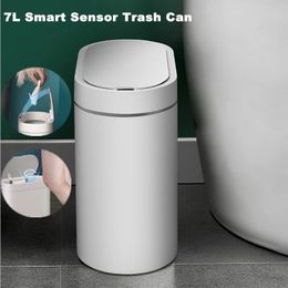 Automatic Sensor Trash Can Electronic Household Smart Bin Kitchen Dustbin Bathroom Toilet Waterproof N Seam Bucket Garbage 240116