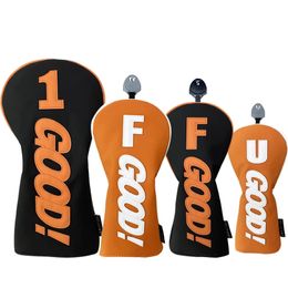 Golf Wood Head Cover PU GOOD Pattern Driver Fairway Hybrid Waterproof Durable Orange Supplies Protector 240116