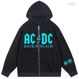 Sweatshirts Ins High Street AC DC Y2K Unisex Inner Fleece Hoodies Sweatshirt Zip Up Oversized Men's Women's Streetwear Coat Tops