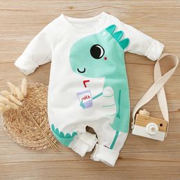 Cute cartoon dinosaur 3D printed long sleeved baby bodysuits for boys and girls in spring and autumn 240116