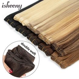 Straight Human Hair Weaves Brazilian Remy Human Hair Bundles Sew In Weft Straight Blonde 50g 12-24 Natural Hair 240115
