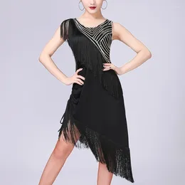 Casual Dresses Women Sexy Sequin Fringe Dress V-Neck Sleeveless Ballroom Cha Party Tassel Sequined High Low Hem Bodycon Dance