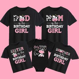 Family Matching Outfits Holy Cow I Am One Family Matng Clothes Baby One Birthday Dad Mom Sis Bro T-shirt Cute Cow Family Look Outfit Top Baby Romper H240508