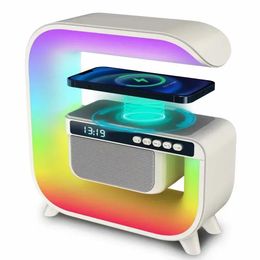 Speakers Multifunctional Bluetooth Speaker Alarm Clock Wireless Mobile Phone 15W Colorful Wireless Charging Subwoofer RGB Light Home
