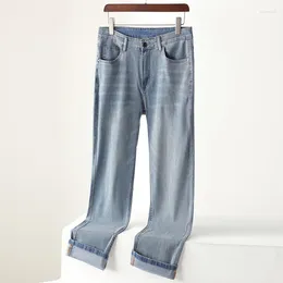 Men's Jeans Spring And Autumn Loose Straight Tube Blue Grey Retro Pants Business Leisure Fashion Elastic Four Seasons