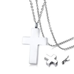 Cross Pendant Necklace Cremation Ashes Ash Urn Keepsake Mens 14K White Gold Male Jewellery