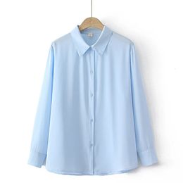 Plus Size Basic Shirt For Women Polyester Fashion Solid Color Tops Loose Brief Chiffon Long Sleeve Blouses Autumn 240116