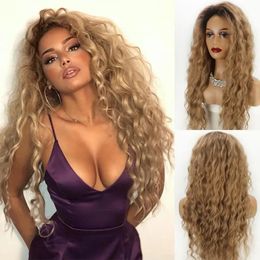 Fashion Brown Long Wavy Synthetic Hair INS Lady Fluffy Curly Soft Healthy Heat Resistant Wave Wig for Women Cosplay Party 240116