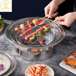 Korean Stainless Steel Charcoal Barbecue Grill Household BBQ Grill Non-stick for Home Kitchen Outdoor Garden Barbecue Stove 240116