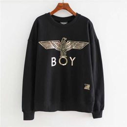 Boy Classic Gold Plated Eagle Round Neck Sweater for Men and Women Loose Pullover Long Sleeves Trendy Brand Spring Autumn