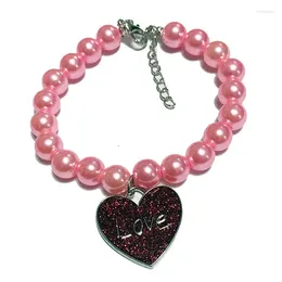 Dog Collars Small Animals Puppy Necklace Collar Pearl With Shiny Heart Shaped Pendant Cat Jewellery Soft Pet Supplies