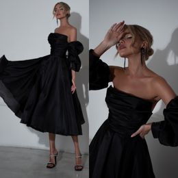 Black a line Prom Dress strapless pleats evening dresses elegant Pick-ups backless Formal dresses for special occasions