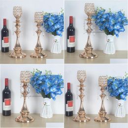 Party Decoration Tall Gold Iron Wedding Centerpieces/ Glass Crystal Aisle Flower Stand Drop Delivery Home Garden Festive Supplies Eve Dhkab