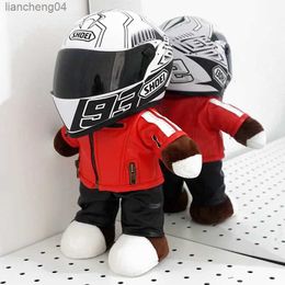 Plush Dolls 30cm Cool Motorcycle Bear Plush Toys With Helmet Creative Locomotive Racing Bears Doll Soft Car Decor Pillow Kids Boys Gifts