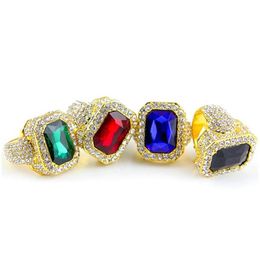 With Side Stones Men 14K Gold Plated Red Ruby Hip Hop Mens Ring Famous Brand Iced Out Micro Pave Cz Punk Rap Jewellery 282 N2 Drop Deli Dhztd