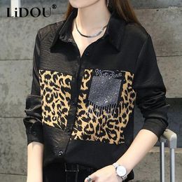 Women's Blouses Spring Autumn Streetwear Leopard Printed Casual Fashion Blouse Ladies Long Sleeve Harajuku Y2K Cardigan Top Women Diamons