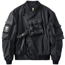 Bomber Jacket Male Techwear Pocket Patchwork Black Trend Darkwear Autumn Loose Baseball Uniform Coat Men Clothing Streetwear 240115